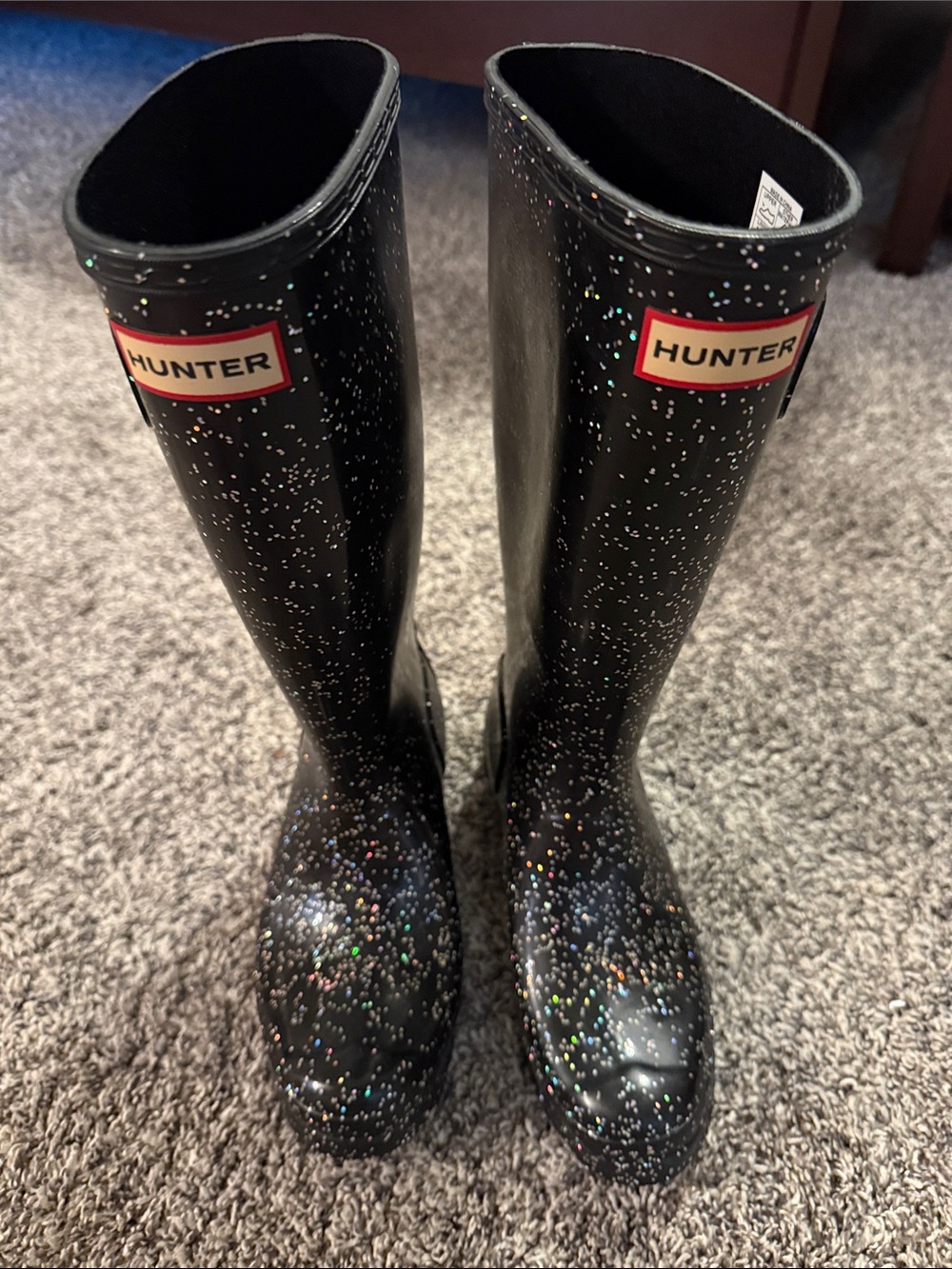 Hunter Kids Black Glitter Tall Rain Boots size 4 NWOT